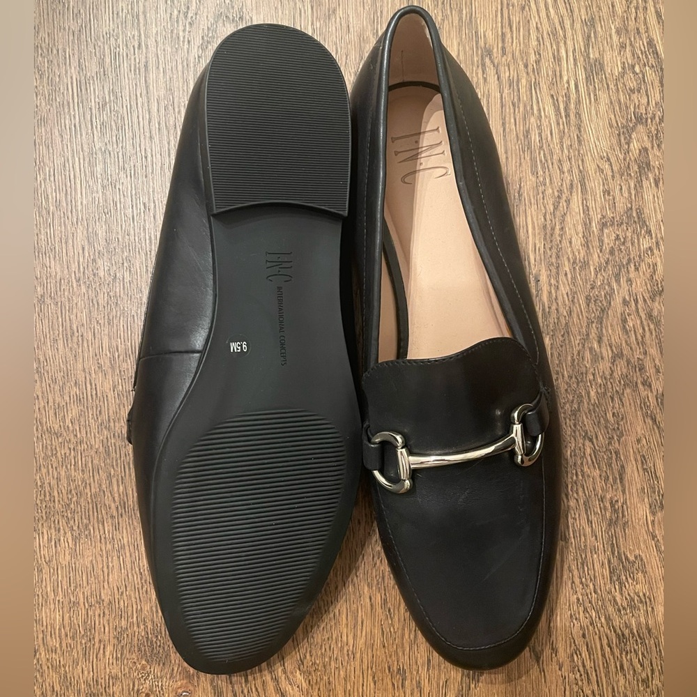 INC black and silver loafers